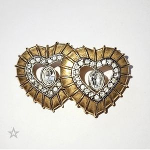 DOUBLE HEART RHINESTONE VINTAGE PIN BROOCH